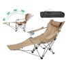 Portable Folding Camping Chair with Removable Footrest Waterproof Oxford Cloth Support 220lbs Multifunctional Recliner Chair with Cup Holder & Side Po