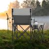 Oversized Camping Chair with Side Table and 2 Storage Pockets PU Coated Oxford Cloth for Camping, RV Trip or Family Travel