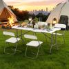 5FT Folding Picnic Table with Wood Grain HDPE Tabletop and  Non-slip Foot Pads