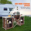 Camping Kitchen Table, Folding Outdoor Cooking Table with Storage Carrying Bag, Aluminum Cook Station 3 Cupboard & Detachable Windscreen