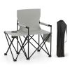 Oversized Camping Chair with Side Table and 2 Storage Pockets PU Coated Oxford Cloth for Camping, RV Trip or Family Travel