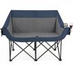 Heated Double Camping Chair 4 Heating Zones Wine Glass Holders Outdoor Portable Comfortable Seat for Camping Trips